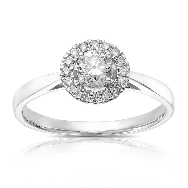 Main Image 1 of Engagement Ring 18ct White Gold 0.40ct Total Diamond Round Halo Ring