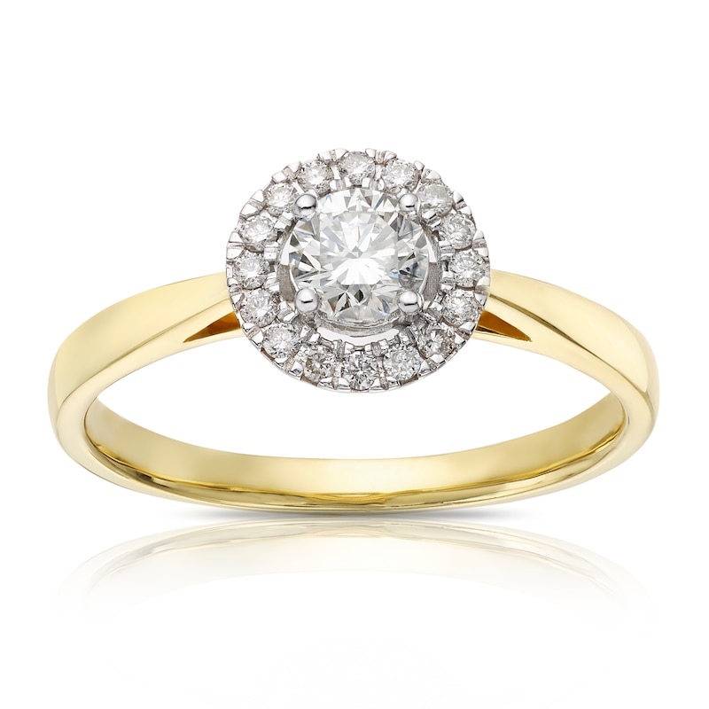 Main Image 1 of Engagement Ring 18ct Yellow Gold 0.40ct Total Diamond Round Halo Ring