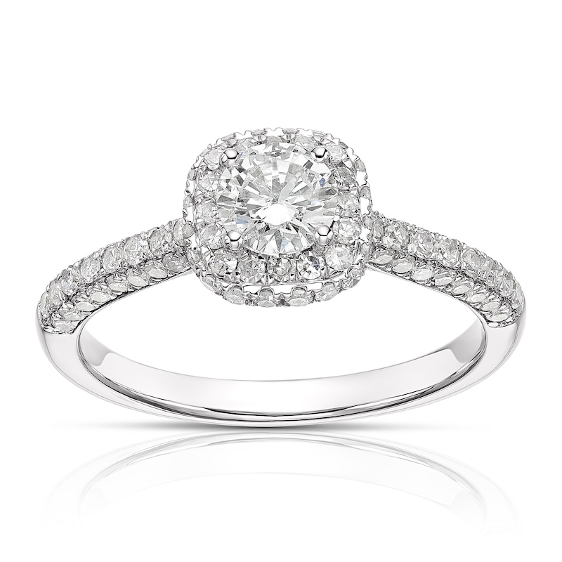 Main Image 1 of Engagement Ring 18ct White Gold 1ct Total Diamond Cushion Halo Ring