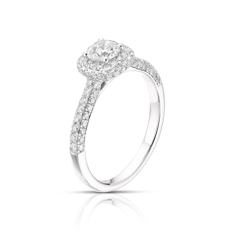 Main Image 2 of Engagement Ring 18ct White Gold 1ct Total Diamond Cushion Halo Ring
