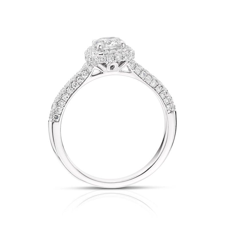 Main Image 3 of Engagement Ring 18ct White Gold 1ct Total Diamond Cushion Halo Ring