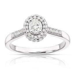 Engagement Ring 9ct White Gold 0.40ct Total Diamond Oval Cut Halo Ring