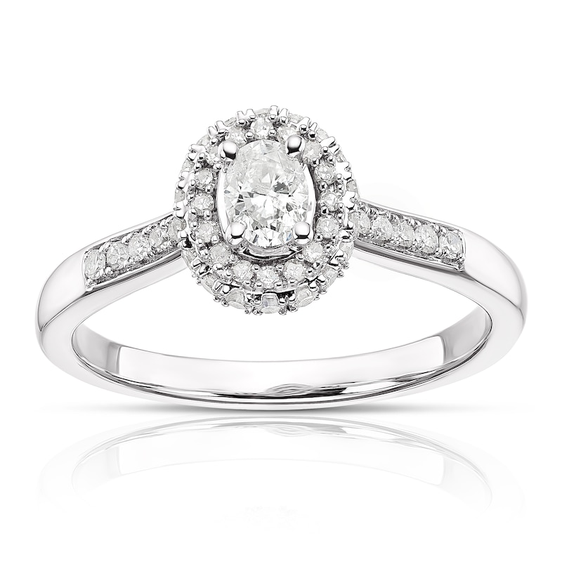 Main Image 1 of Engagement Ring 9ct White Gold 0.40ct Total Diamond Oval Cut Halo Ring