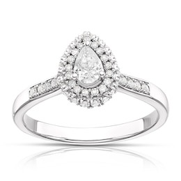 9ct White Gold 0.40ct Total Diamond Pear Cut Halo Ring