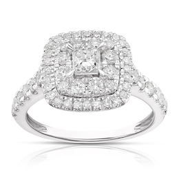 Engagement Ring 18ct White Gold 1ct Total Diamond Cushion Halo Ring