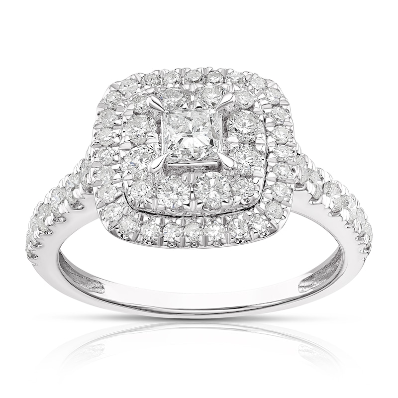 Main Image 1 of Engagement Ring 18ct White Gold 1ct Total Diamond Cushion Halo Ring