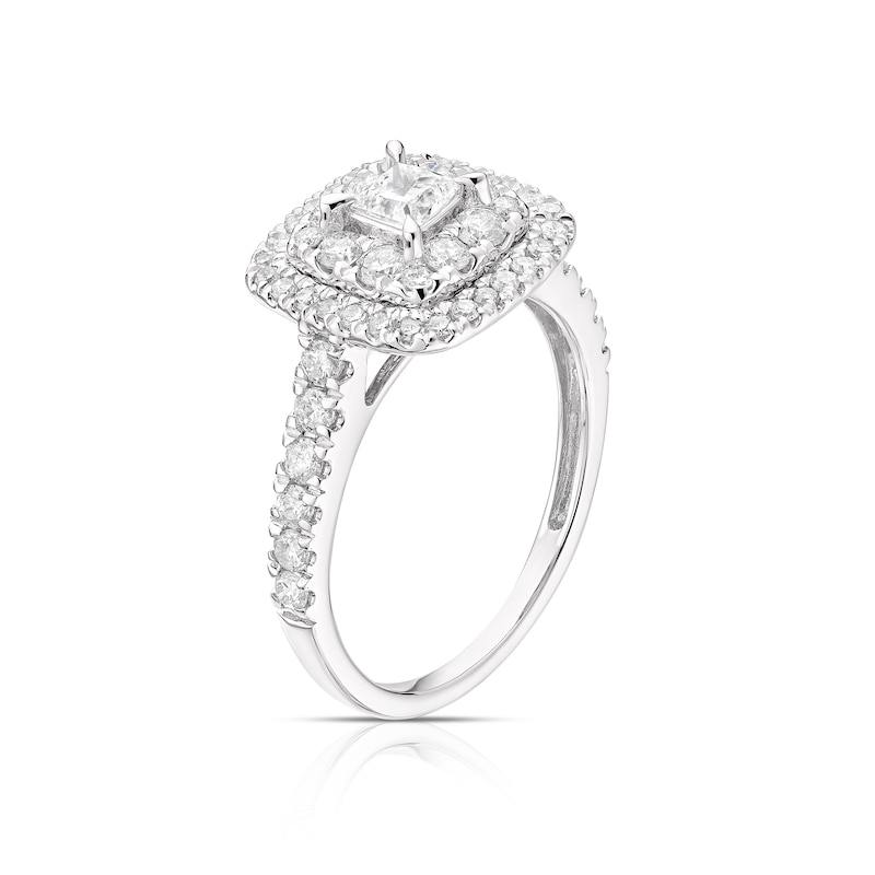 Main Image 2 of Engagement Ring 18ct White Gold 1ct Total Diamond Cushion Halo Ring
