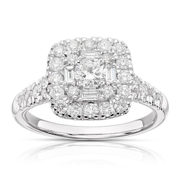 Engagement Ring 18ct White Gold 1ct Total Diamond Mixed Cut Double Halo Ring