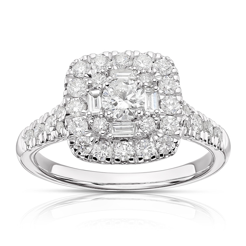 Main Image 1 of Engagement Ring 18ct White Gold 1ct Total Diamond Mixed Cut Double Halo Ring