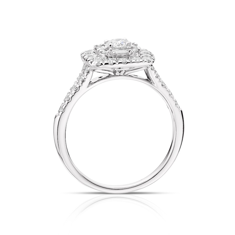 Main Image 3 of Engagement Ring 18ct White Gold 1ct Total Diamond Mixed Cut Double Halo Ring
