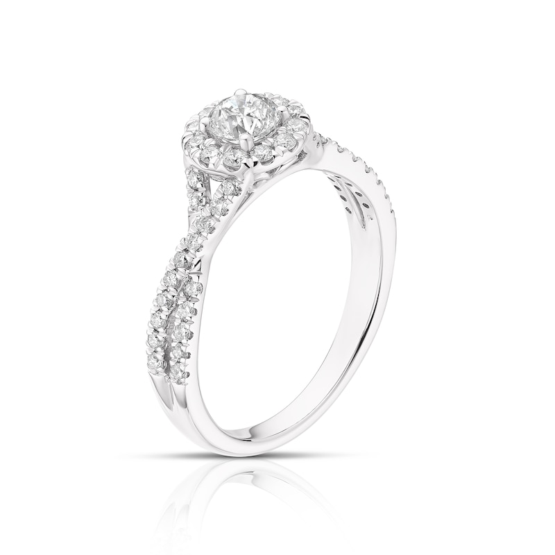 Main Image 2 of Engagement Ring 18ct White Gold 0.75ct Total Diamond Round Halo Ring