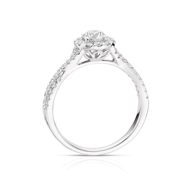 Main Image 3 of Engagement Ring 18ct White Gold 0.75ct Total Diamond Round Halo Ring