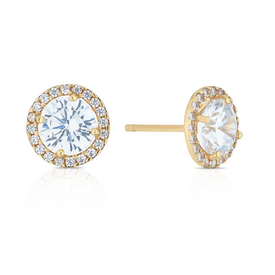 9ct Yellow Gold Cubic Zirconia Halo Stud Earrings