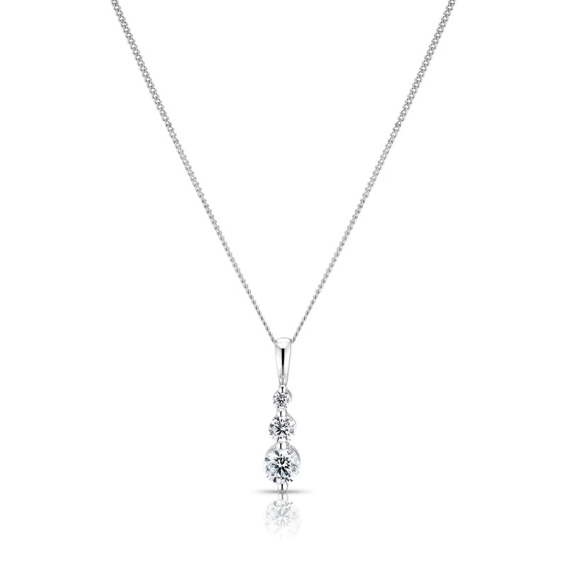 9ct White Gold Cubic Zirconia Trilogy Pendant