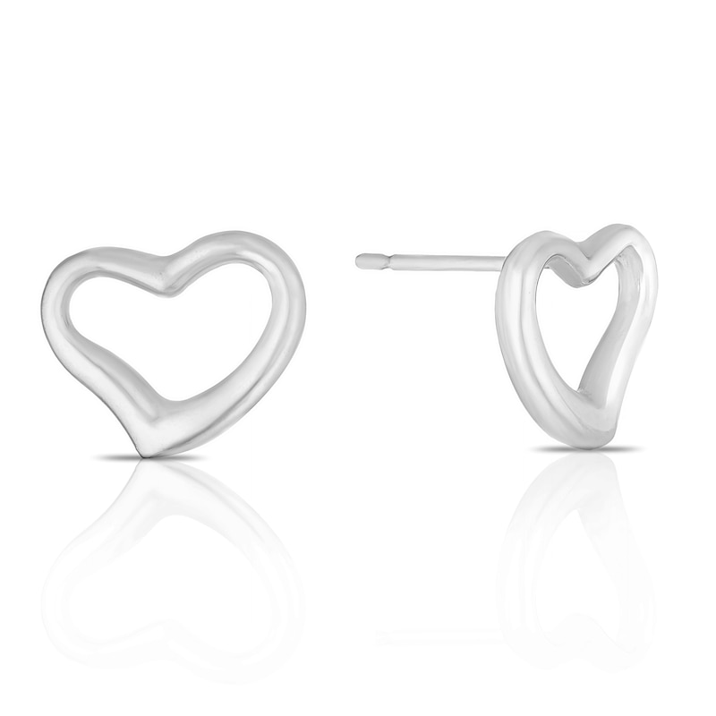 9ct White Gold Open Heart Stud Earrings