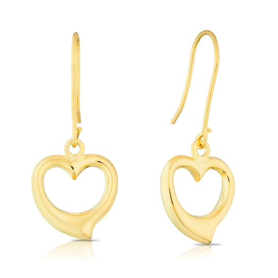9ct Yellow Gold Open Heart Drop Earrings