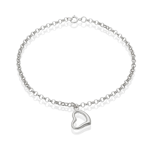 9ct White Gold Open Heart Charm Bracelet