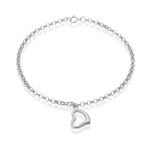 9ct White Gold 7 Open Heart Charm Bracelet