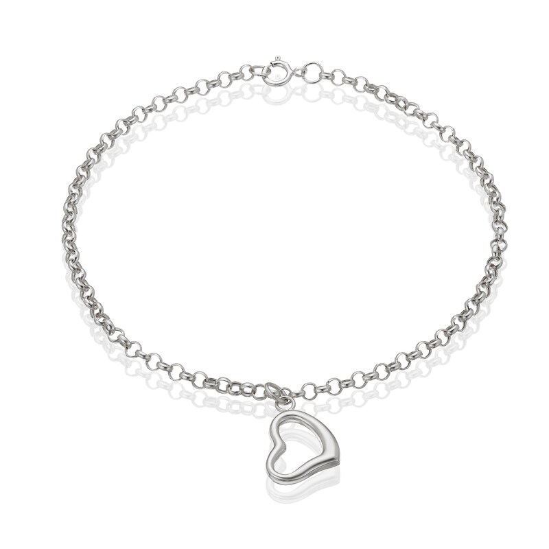 9ct White Gold 7 Inch Open Heart Charm Bracelet