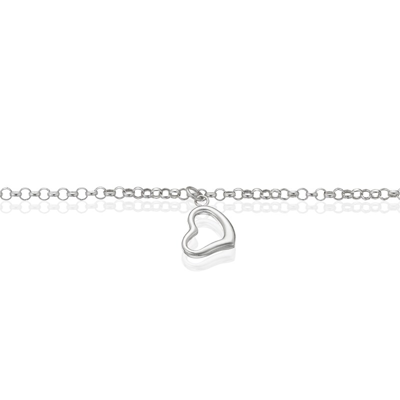 9ct White Gold 7 Inch Open Heart Charm Bracelet