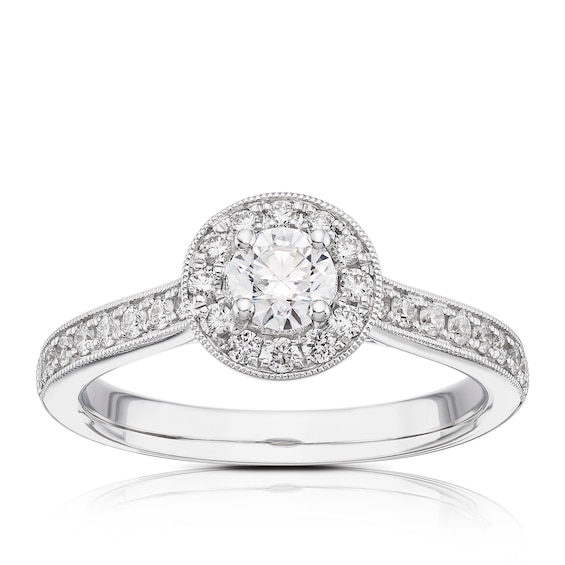 Engagement Ring 14ct White Gold Round Halo 0.60ct Diamond Ring