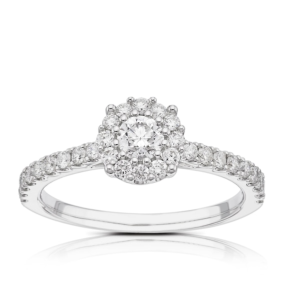Engagement Ring 9ct White Gold Round Halo 0.50ct Diamond Rin