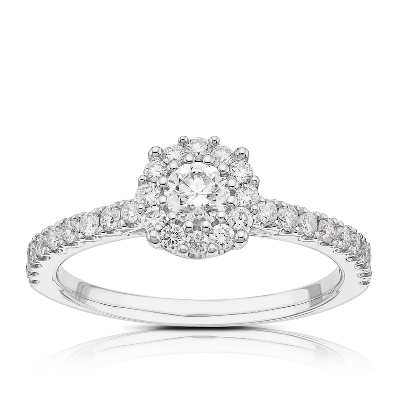 Main Image 1 of 9ct White Gold 0.50ct Total Diamond Round Halo Ring