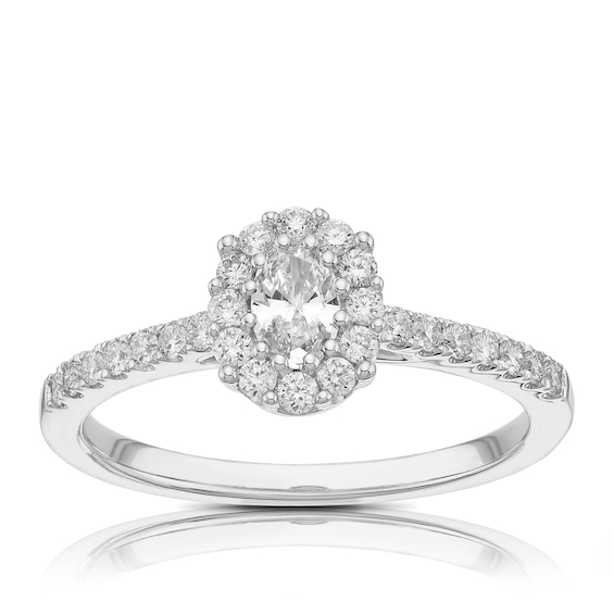Engagement Ring 9ct White Gold Oval Halo 0.50ct Diamond Ring