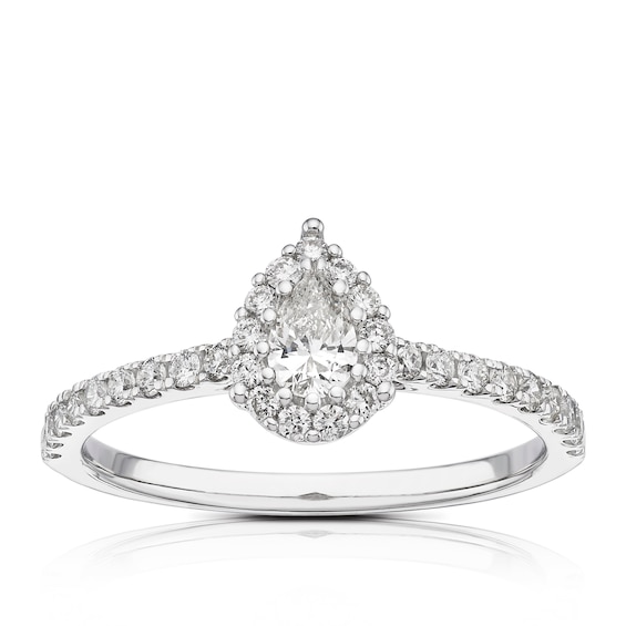 9ct White Gold 0.50ct Total Diamond Pear Halo Ring