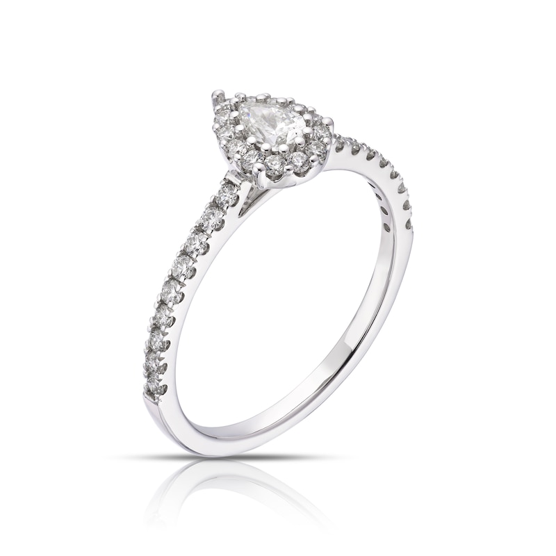 9ct White Gold 0.50ct Total Diamond Pear Halo Ring