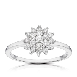 9ct White Gold 0.37ct Total Diamond Flower Cluster Ring
