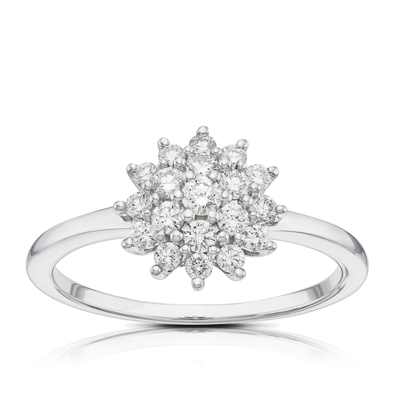 9ct White Gold 0.37ct Total Diamond Flower Cluster Ring