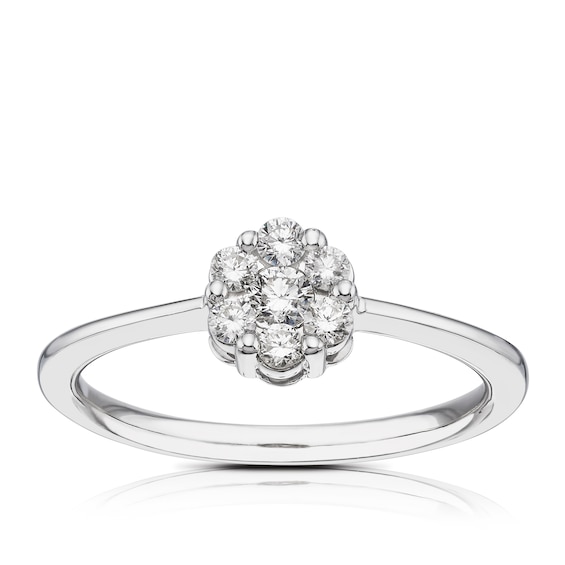 9ct White Gold 0.25ct Total Diamond Round Flower Cluster Ring