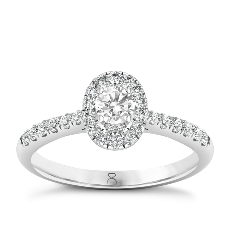 The Diamond Story Platinum 0.50ct Oval Halo Ring