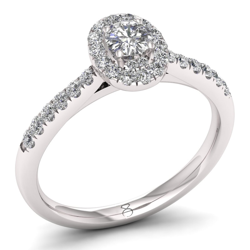 The Diamond Story Platinum 0.50ct Oval Halo Ring