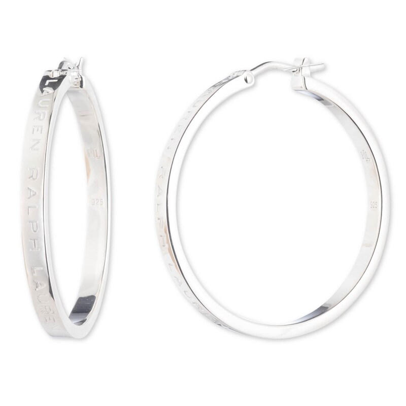 Lauren Ralph Lauren Sterling Silver Logo Hoop Earrings