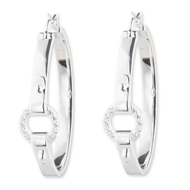 Lauren Ralph Lauren 925 Silver CZ Pavé Buckle Hoop Earrings