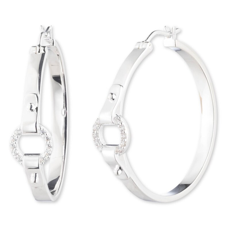 Lauren Ralph Lauren 925 Silver CZ Pavé Buckle Hoop Earrings