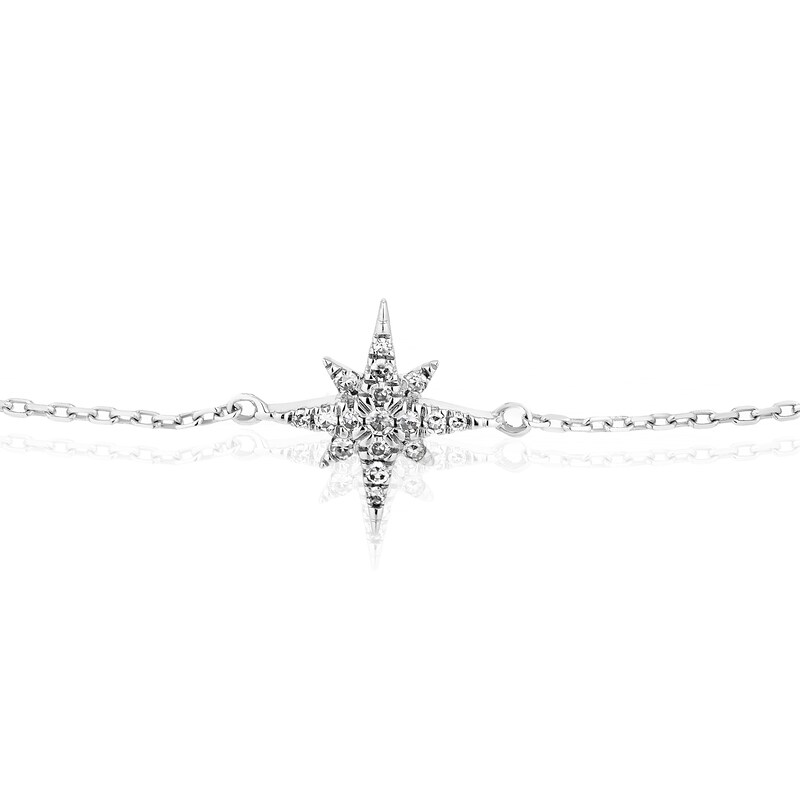 9ct White Gold 0.05ct Total Diamond North Star Bracelet