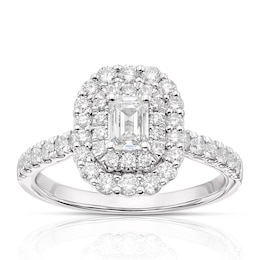 Engagement Ring Platinum 1ct Total Diamond Emerald Cut Double Halo Ring