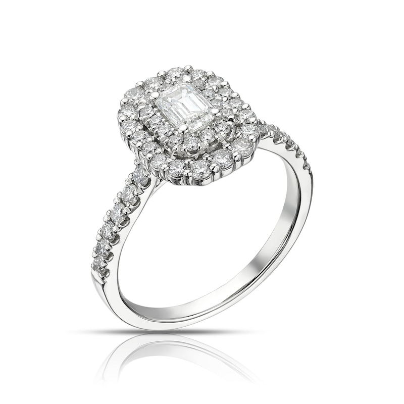 Main Image 2 of Engagement Ring Platinum 1ct Total Diamond Emerald Cut Double Halo Ring