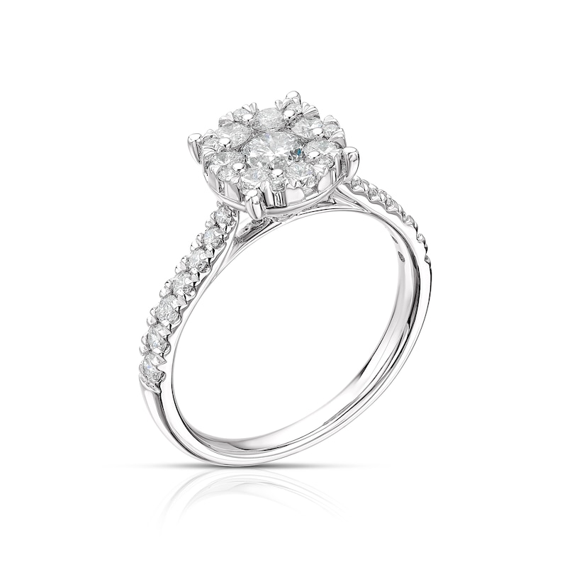 Platinum 1ct Total Diamond Round Cluster Ring