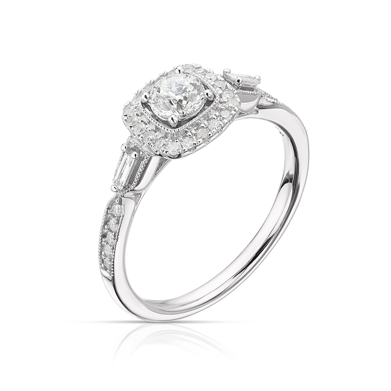Main Image 2 of Engagement Ring 9ct White Gold 0.50ct Total Diamond Cushion Halo Ring