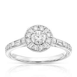 Engagement Ring 9ct White Gold 0.50ct Total Diamond Round Halo Ring