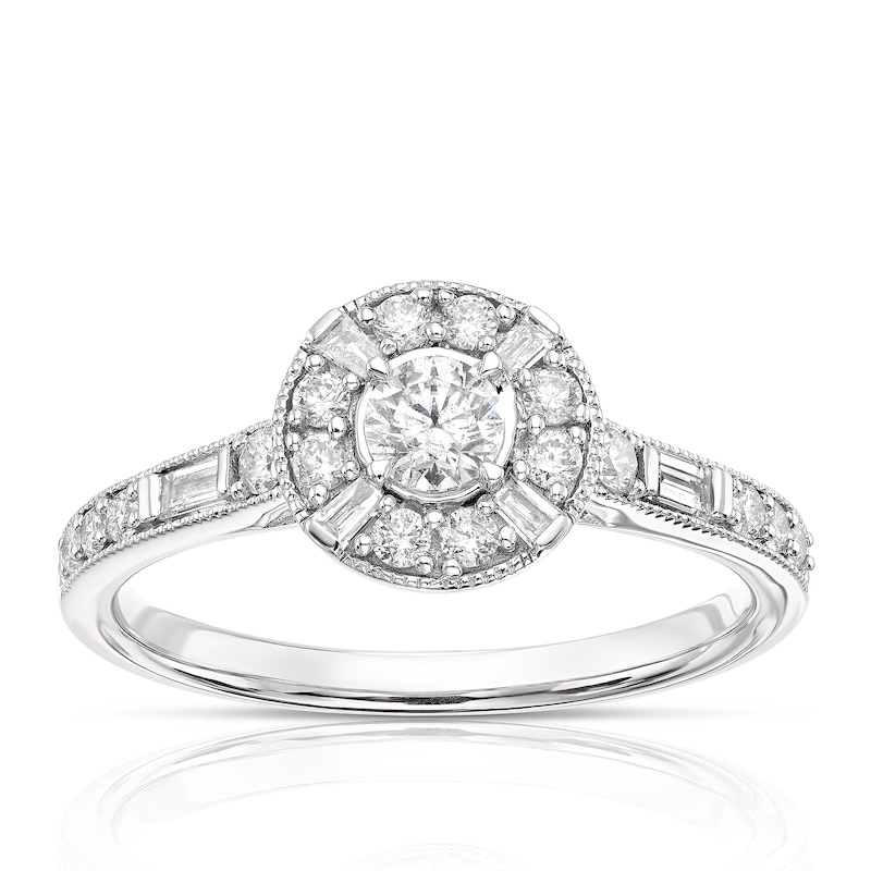 Main Image 1 of Engagement Ring 9ct White Gold 0.50ct Total Diamond Round Halo Ring