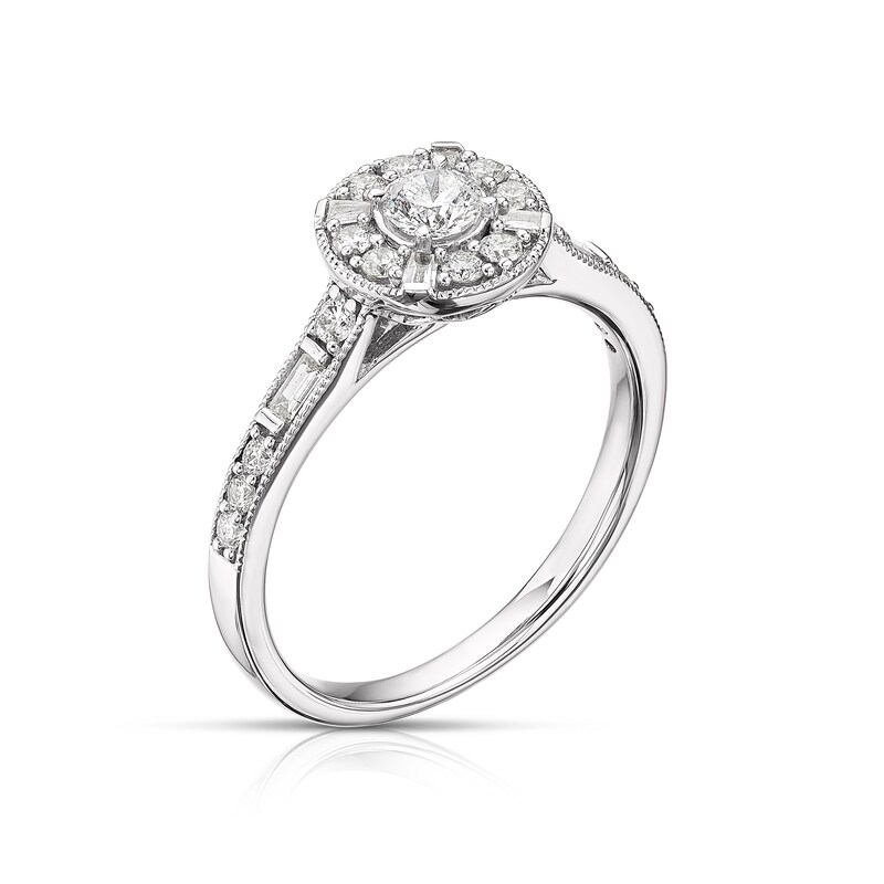 Main Image 2 of Engagement Ring 9ct White Gold 0.50ct Total Diamond Round Halo Ring