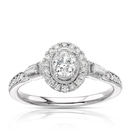 Engagement Ring 9ct White Gold 0.50ct Total Diamond Oval Halo Ring