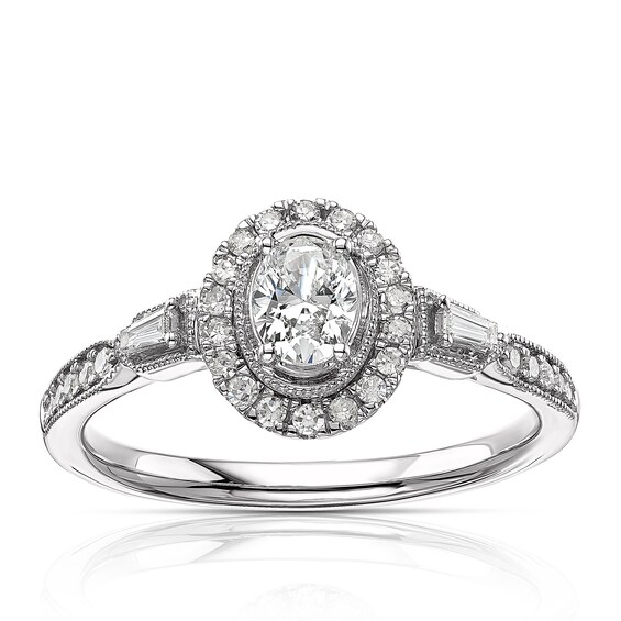 9ct White Gold 0.50ct Total Diamond Oval Halo Ring