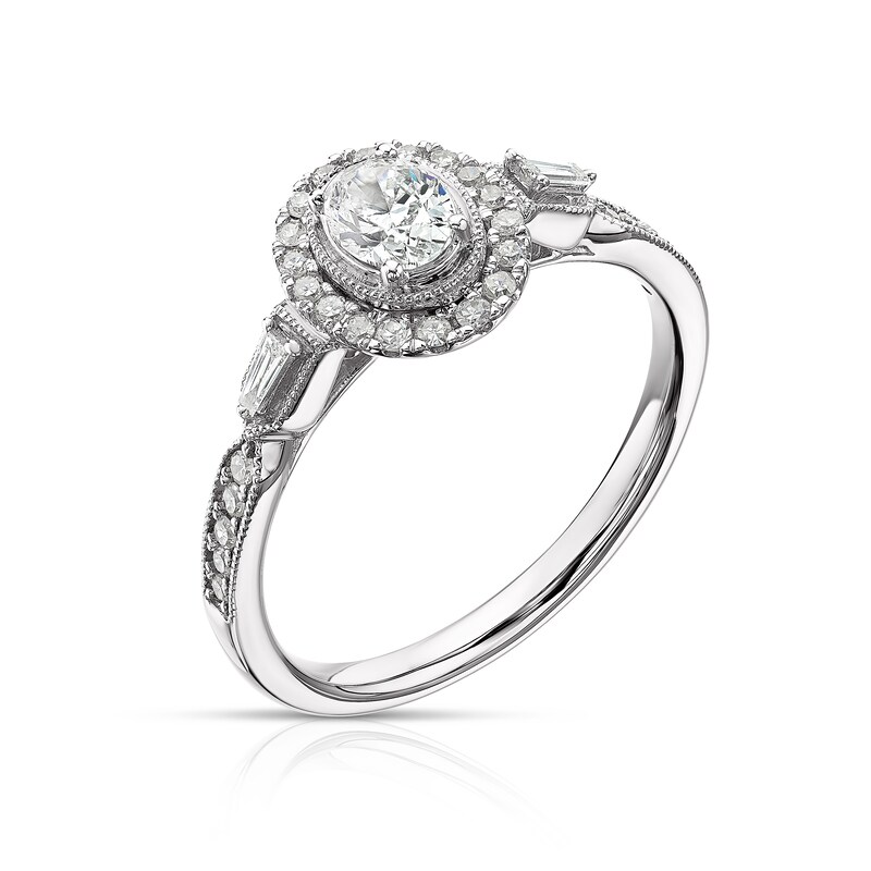 9ct White Gold 0.50ct Total Diamond Oval Halo Ring