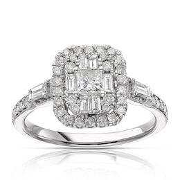 Engagement Ring 9ct White Gold 0.66ct Total Diamond Rectangle Cluster Ring